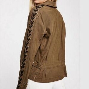 Free People Green Utility Jacket with Black Accents